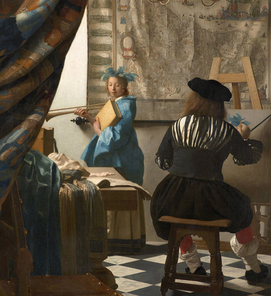 Hình ảnh họa sĩ Johannes Vermeer vẽ tranh trong xưởng