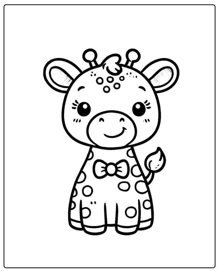 Hình ảnh hươu cao cổ đeo nơ trong bản vẽ tô màu