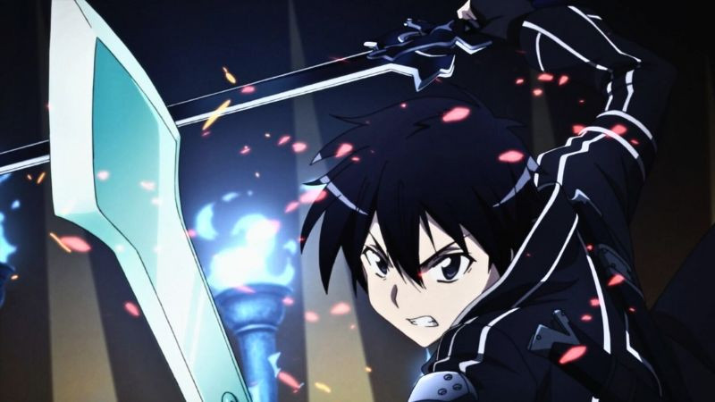 Hình ảnh Kirito trong trang phục đen đặc trưng, tạo cảm giác ngầu và bí ẩn
