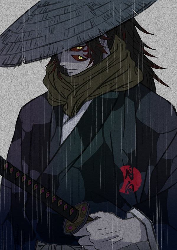 Hình ảnh Kokushibo đứng dưới mưa, vẻ mặt suy tư