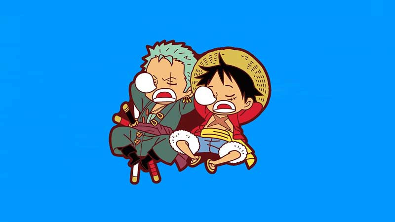 Hình ảnh Luffy Chibi cùng các biểu tượng One Piece.