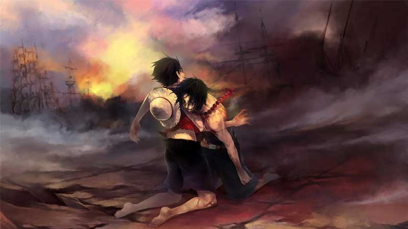 Hình ảnh Luffy đau đớn ở Marineford.