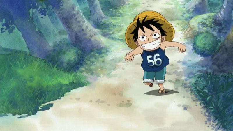 Hình ảnh Luffy nhỏ bên cạnh gia đình nuôi Dadan.