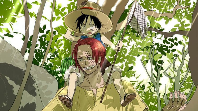 Hình ảnh Luffy thời thơ ấu đầy quyết tâm.