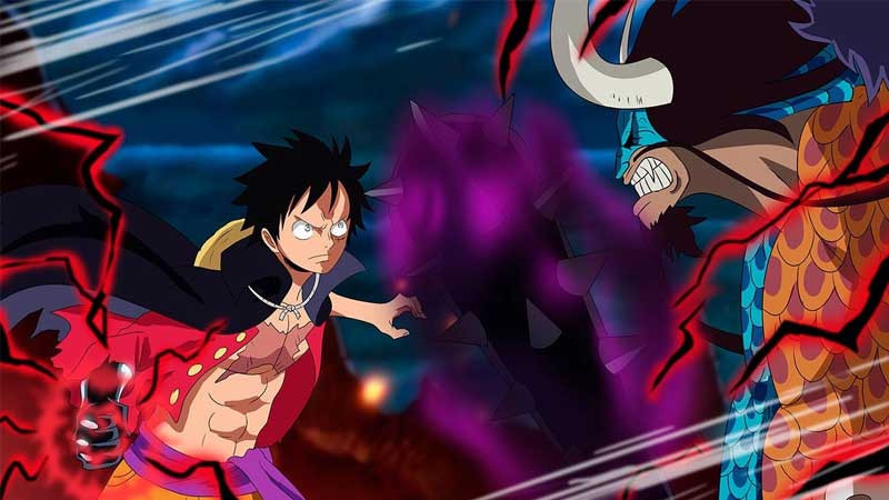 Hình ảnh Luffy trong trạng thái chiến đấu căng thẳng.