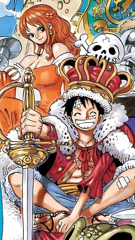 Hình ảnh Luffy và Nami cùng nhau vượt qua khó khăn trên biển
