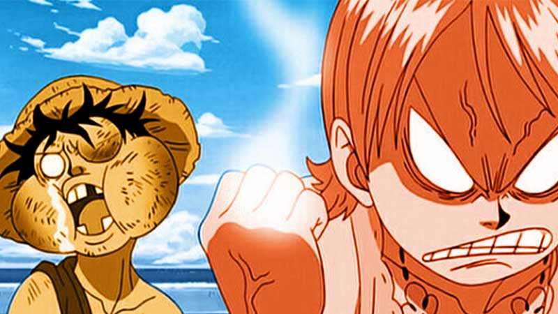 Hình ảnh Luffy và Nami trong một cảnh phiêu lưu.