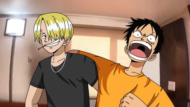 Hình ảnh Luffy và Sanji cùng vượt qua khó khăn.