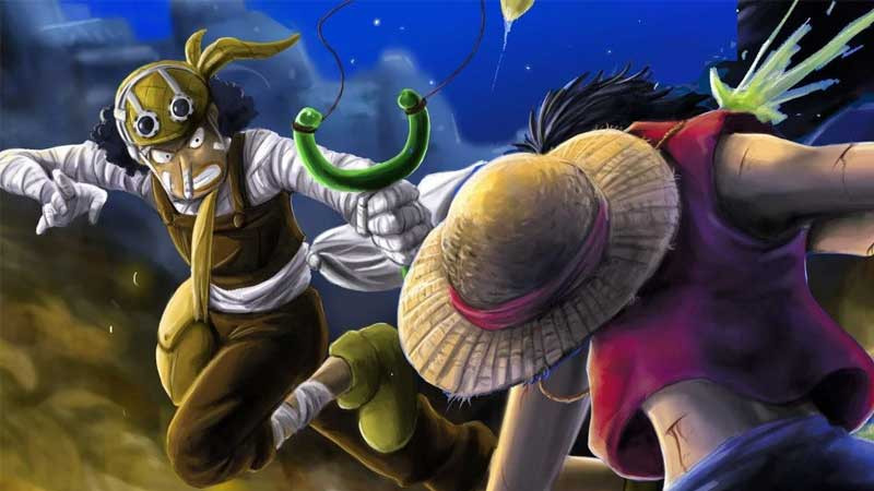 Hình ảnh Luffy và Usopp cùng nhau cười đùa.