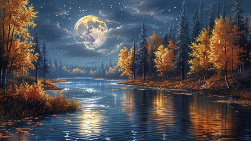 Hình ảnh mặt trăng ban đêm lãng mạn mùa thu