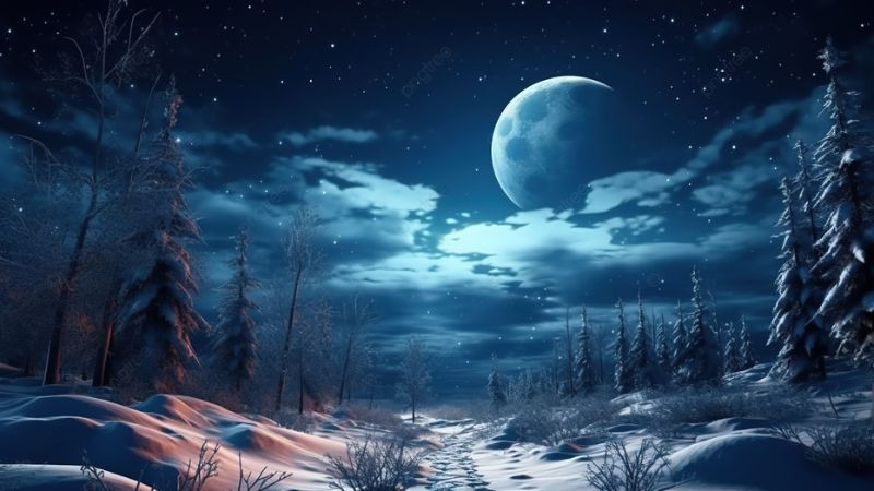 Hình ảnh mặt trăng ban đêm mùa đông trên nền tuyết trắng