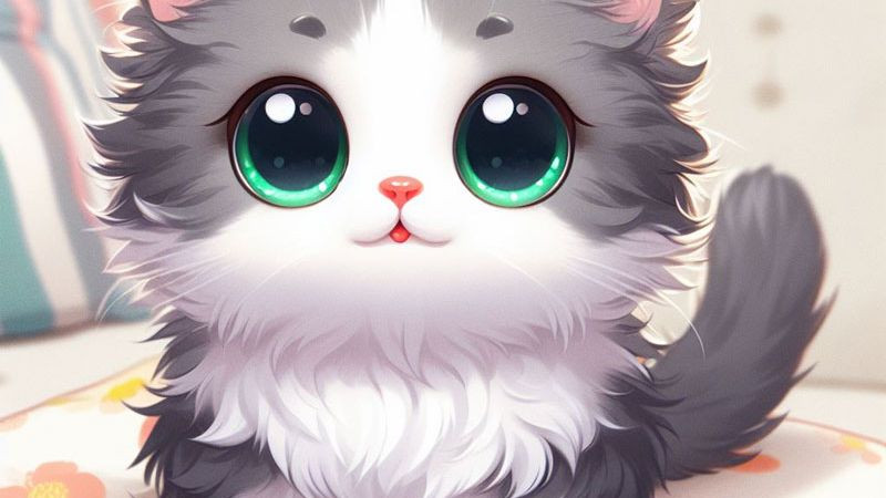 Hình ảnh mèo cute chibi với đôi mắt to