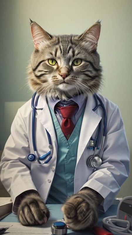 Hình ảnh mèo ngầu hóa trang với cặp kính và cà vạt, trông rất tri thức