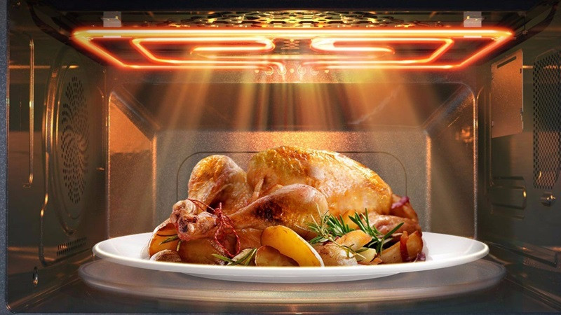 Hình ảnh minh họa ba loại lò vi sóng chính phân loại theo chức năng: lò cơ bản Solo, lò có nướng Grill, và lò đối lưu Convection