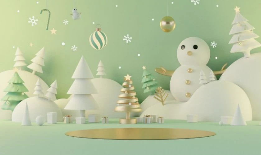 Hình ảnh một chú thỏ hoạt hình đang ngồi trên một quả cầu Giáng sinh