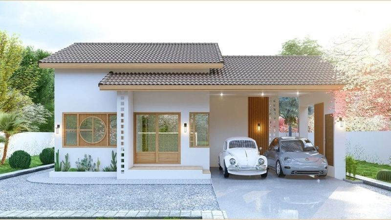 Hình ảnh ngôi nhà hiện đại với gara ô tô tích hợp