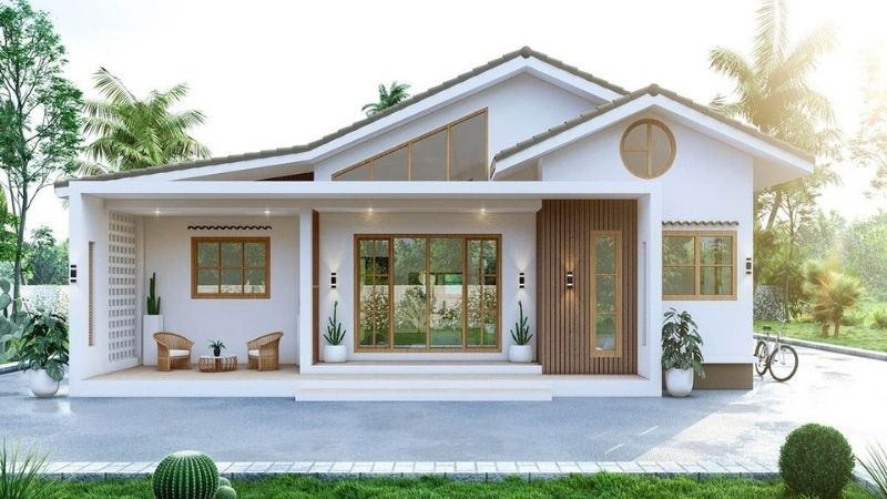 Hình ảnh ngôi nhà phố phong cách tối giản với mặt tiền thoáng