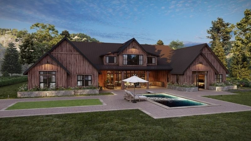 Hình ảnh ngôi nhà Rustic với dầm gỗ lộ thiên