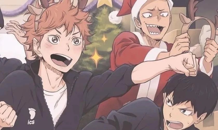 Hình ảnh nhóm bạn thân nam anime chibi ngày Giáng sinh