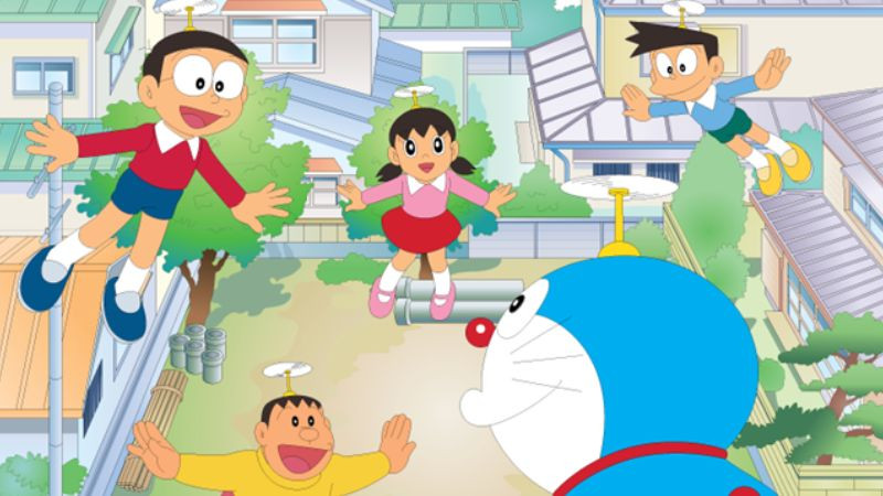 hình ảnh nobita và các bạn cười đùa