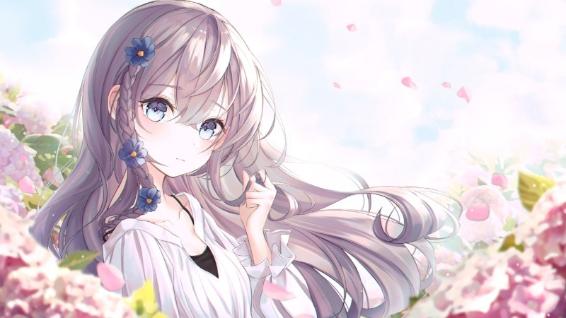 Hình ảnh nữ anime cute ngồi trên mây