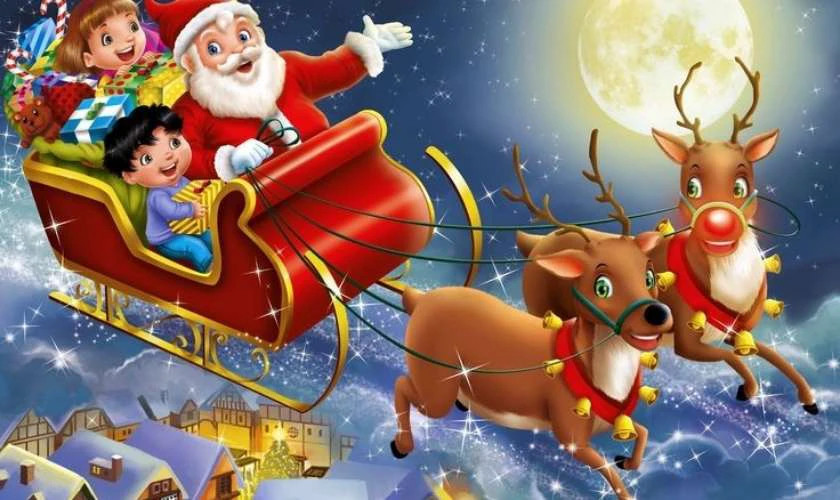 Hình ảnh ông già Noel và chú tuần lộc làm ảnh bìa Noel