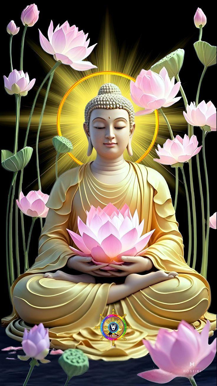 Hình ảnh Phật ngồi thiền 3D trong khung cảnh thiên nhiên tĩnh lặng