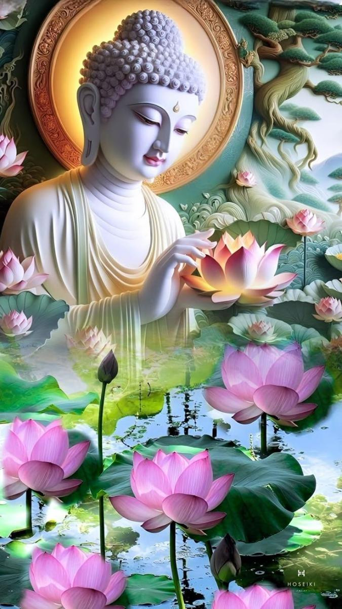 Hình ảnh Phật với gam màu vàng kim rực rỡ, tượng trưng sự giác ngộ