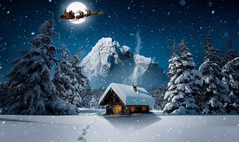 Hình ảnh quả châu màu vàng lấp lánh trên cành cây thông Noel