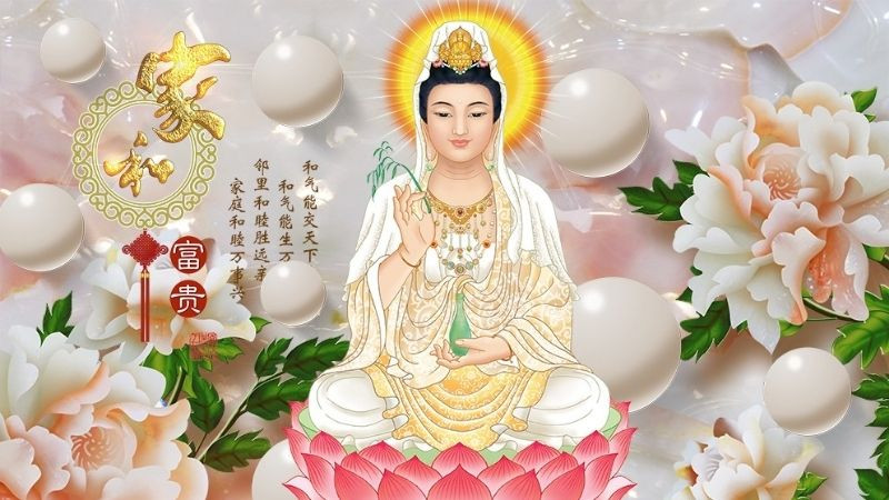 Hình ảnh Quan Thế Âm Bồ Tát hiền từ trên đài sen