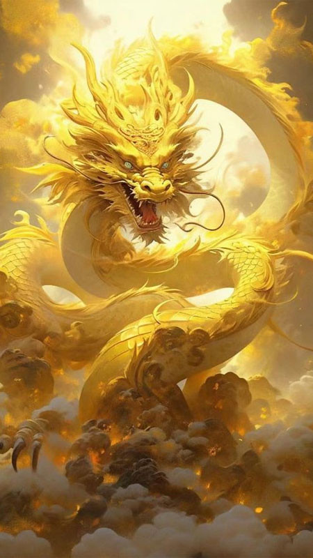 Hình ảnh rồng vàng oai vệ với ánh sáng rực rỡ