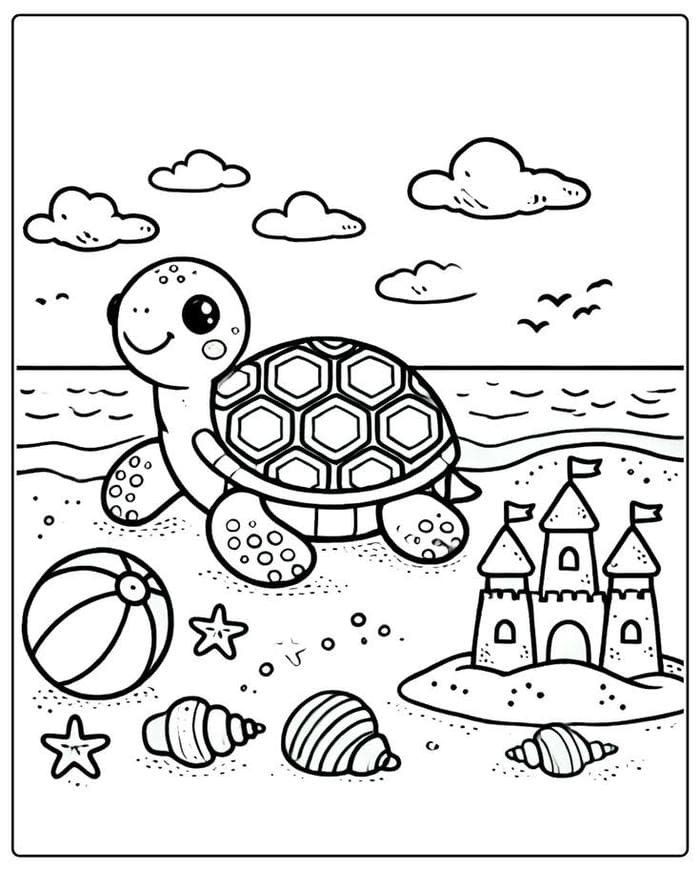 Hình ảnh rùa con đáng yêu trên bãi biển chờ bé tô màu