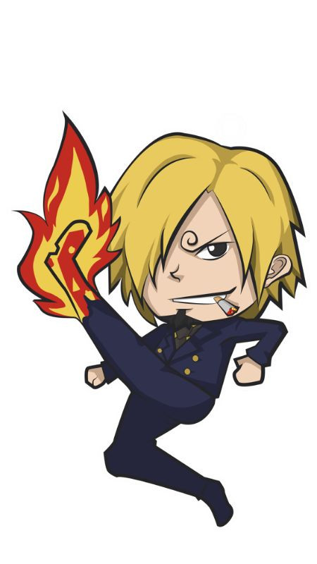 Hình ảnh Sanji chibi với hiệu ứng lửa và phong thái lãng tử thu nhỏ