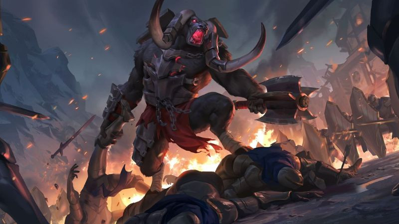 Hình ảnh Swain cùng Hội Đồng Chiến Tranh, thể hiện bộ máy lãnh đạo và chính trị của Noxus