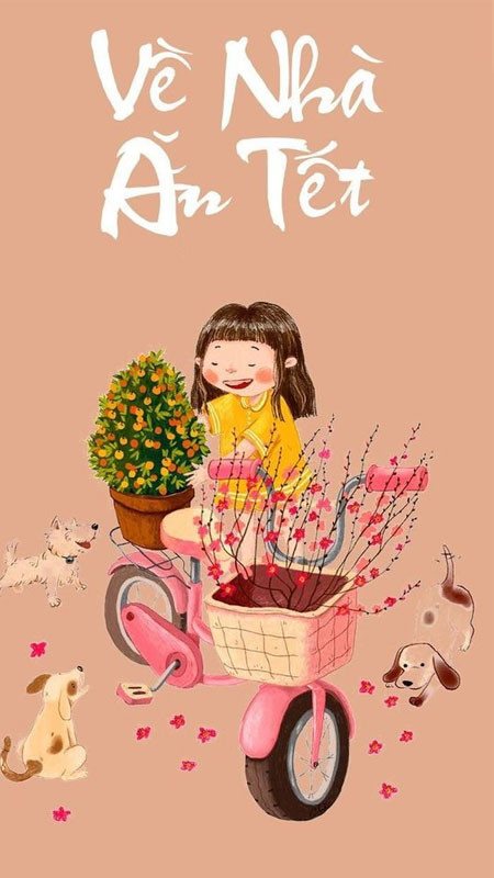 Hình ảnh Tết về nhà với cành đào và bánh chưng