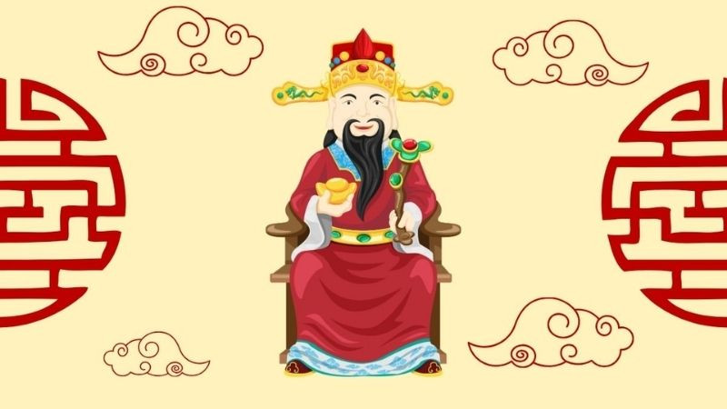 Hình ảnh Thần Tài trong trang phục đỏ và vàng quyền quý