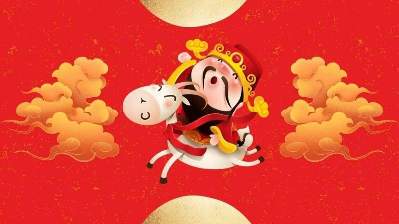 Hình ảnh Thần Tài với đĩnh vàng lớn và tiền xu