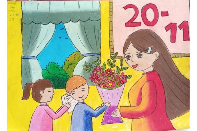 Hình ảnh thầy cô và học trò dưới bóng cây xanh mát