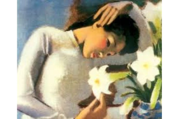 Hình ảnh thiếu nữ và hoa huệ trong bức tranh Thiếu nữ bên hoa Huệ, biểu tượng của vẻ đẹp và sự giao thoa văn hóa