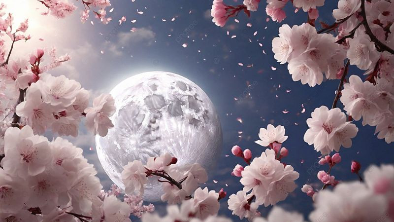 Hình ảnh trăng ban đêm mùa xuân trên bầu trời trong