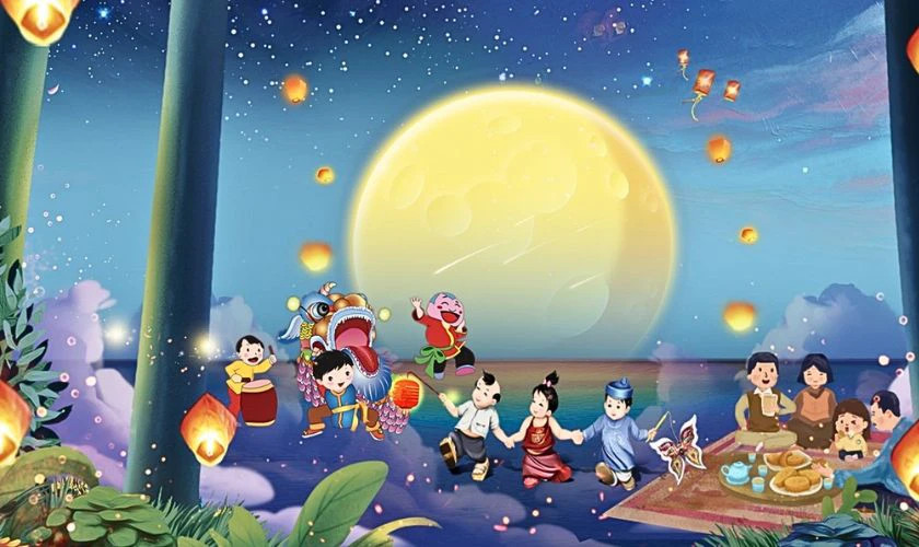 Hình ảnh trăng rằm to và sáng rõ trên bầu trời đêm Trung Thu