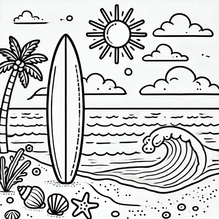 Hình ảnh tranh tô màu bãi biển đơn giản cho bé