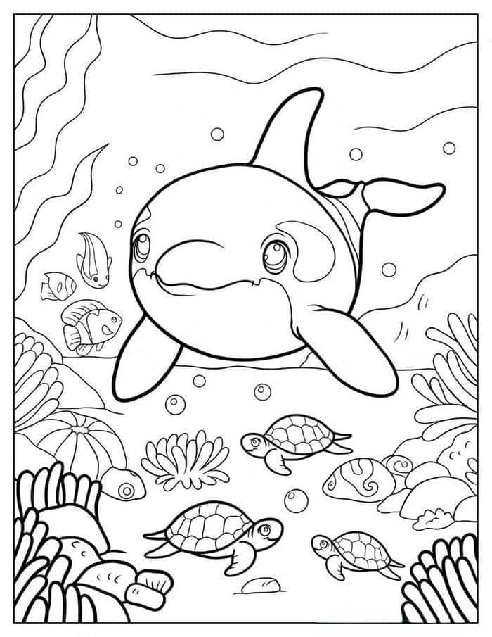 Hình ảnh tranh tô màu cá voi cho bé