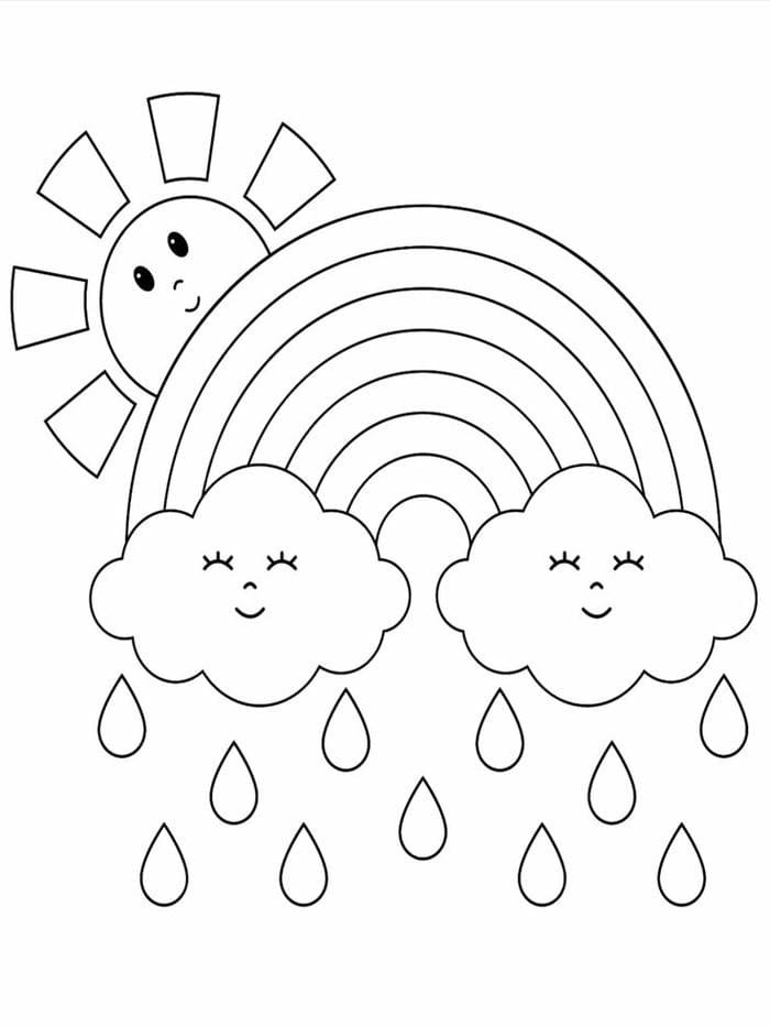Hình ảnh tranh tô màu cầu vồng và mặt trời cute