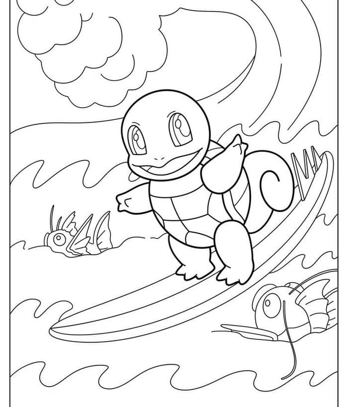 Hình ảnh tranh tô màu rùa con đang lướt ván