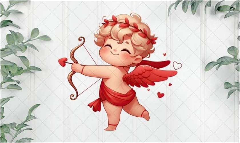 Hình ảnh Valentine với biểu tượng thần Cupid bay cùng trái tim