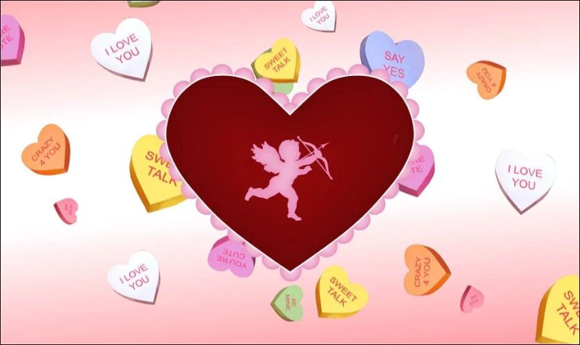 Hình ảnh Valentine với biểu tượng trái tim đỏ trên nền sáng