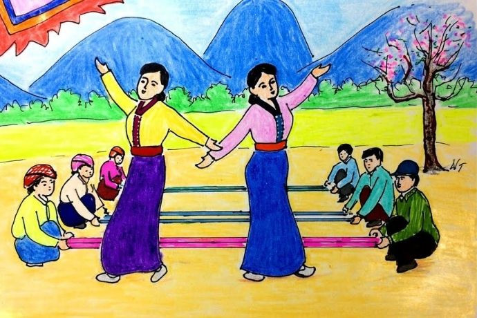 Hình ảnh vẽ tranh Tết đơn giản về lễ hội