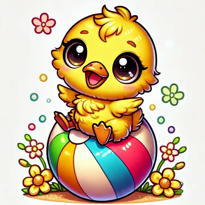 Hình ảnh vịt vàng chibi đang nghịch ngợm, biểu cảm cute và hài hước