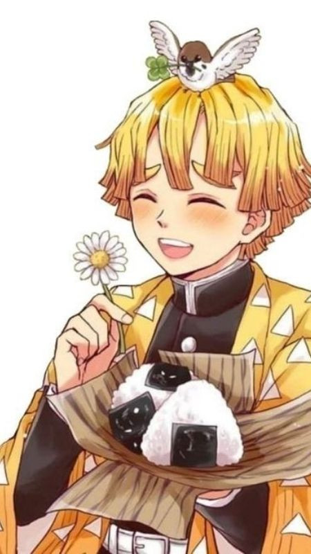 Hình ảnh Zenitsu vui đùa cùng chú chim